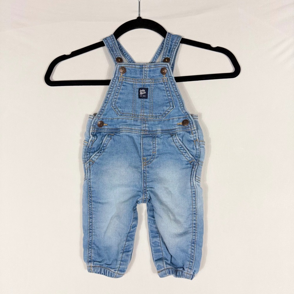 Baby OshKosh Bgosh Girls Boys Denim Overalls 6M Light Wash Stretch Jean Jumpsuit